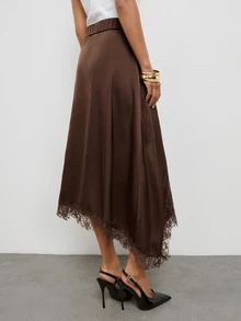 Maija Women's Lace Patchwork Casual Versatile Daily Wear Skirt - Brown - View 5
