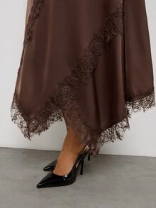 Maija Women's Lace Patchwork Casual Versatile Daily Wear Skirt - Brown - View 4
