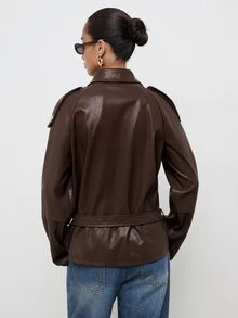 Maija Women's Solid Color Raglan Long Sleeve Double-Breasted Casual Regular Fit Jacket - Coffee Brown - View 3