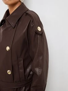 Maija Women's Solid Color Raglan Long Sleeve Double-Breasted Casual Regular Fit Jacket - Coffee Brown - View 7