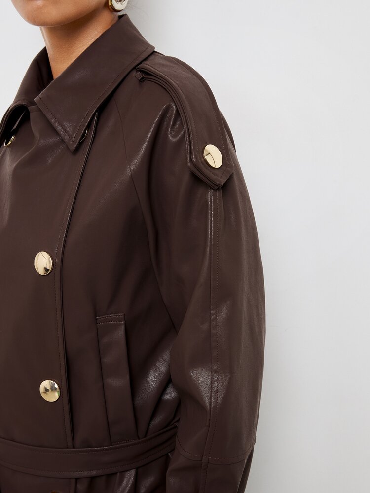 Maija Women's Solid Color Raglan Long Sleeve Double-Breasted Casual Regular Fit Jacket - Coffee Brown - View 7