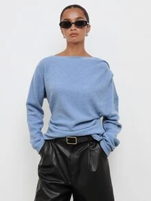 Maija Women's Solid Color Drop Shoulder Long Sleeve Casual Fashion T-Shirt - Dusty Blue - View 6