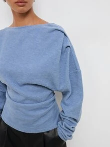 Maija Women's Solid Color Drop Shoulder Long Sleeve Casual Fashion T-Shirt - Dusty Blue - View 5