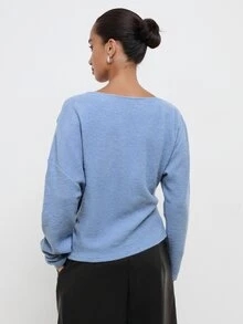 Maija Women's Solid Color Drop Shoulder Long Sleeve Casual Fashion T-Shirt - Dusty Blue - View 3