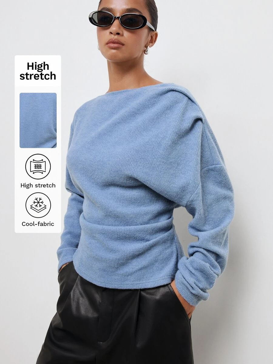 Maija Women's Solid Color Drop Shoulder Long Sleeve Casual Fashion T-Shirt - Dusty Blue - View 1
