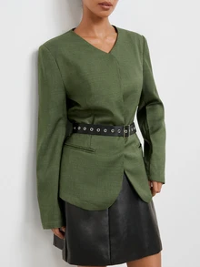 Maija Women's Solid Color Long Sleeve Casual Commute Blazer - Army Green - View 3