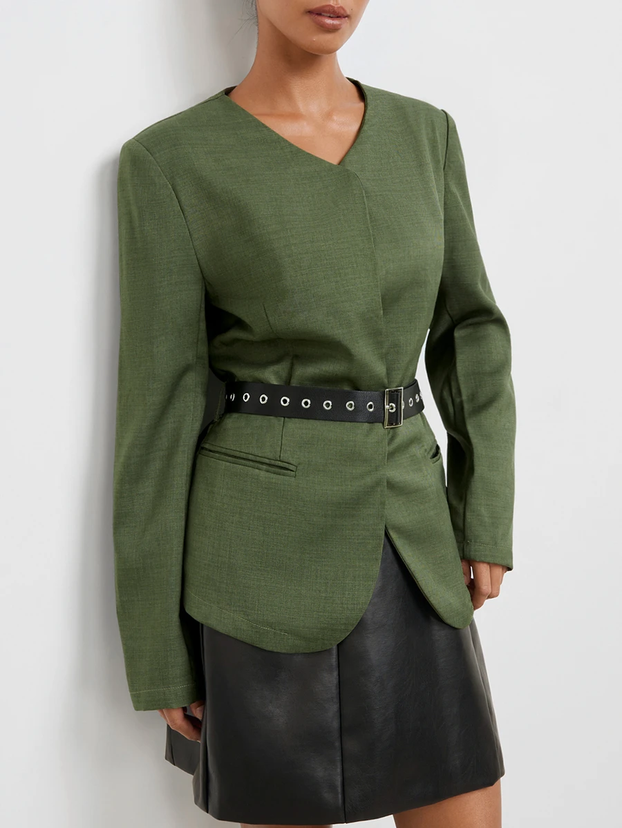 Maija Women's Solid Color Long Sleeve Casual Commute Blazer - Army Green - View 1