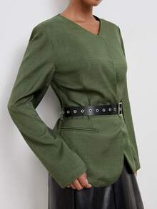 Maija Women's Solid Color Long Sleeve Casual Commute Blazer - Army Green - View 4
