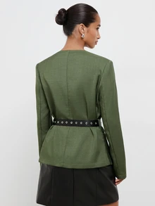 Maija Women's Solid Color Long Sleeve Casual Commute Blazer - Army Green - View 2