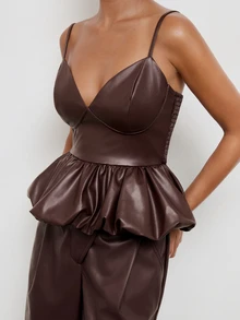 Maija Women's Elegant Delicate Bud Hem PU Material Camisole,Going Out Outfits, Work Outfits For Women,Fall Clothes - Burgundy - View 4
