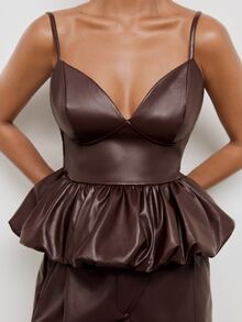 Maija Women's Elegant Delicate Bud Hem PU Material Camisole,Going Out Outfits, Work Outfits For Women,Fall Clothes - Burgundy - View 1