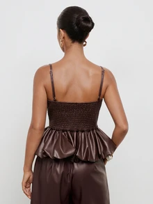 Maija Women's Elegant Delicate Bud Hem PU Material Camisole,Going Out Outfits, Work Outfits For Women,Fall Clothes - Burgundy - View 3