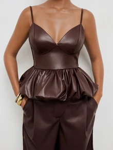 Maija Women's Elegant Delicate Bud Hem PU Material Camisole,Going Out Outfits, Work Outfits For Women,Fall Clothes - Burgundy - View 6