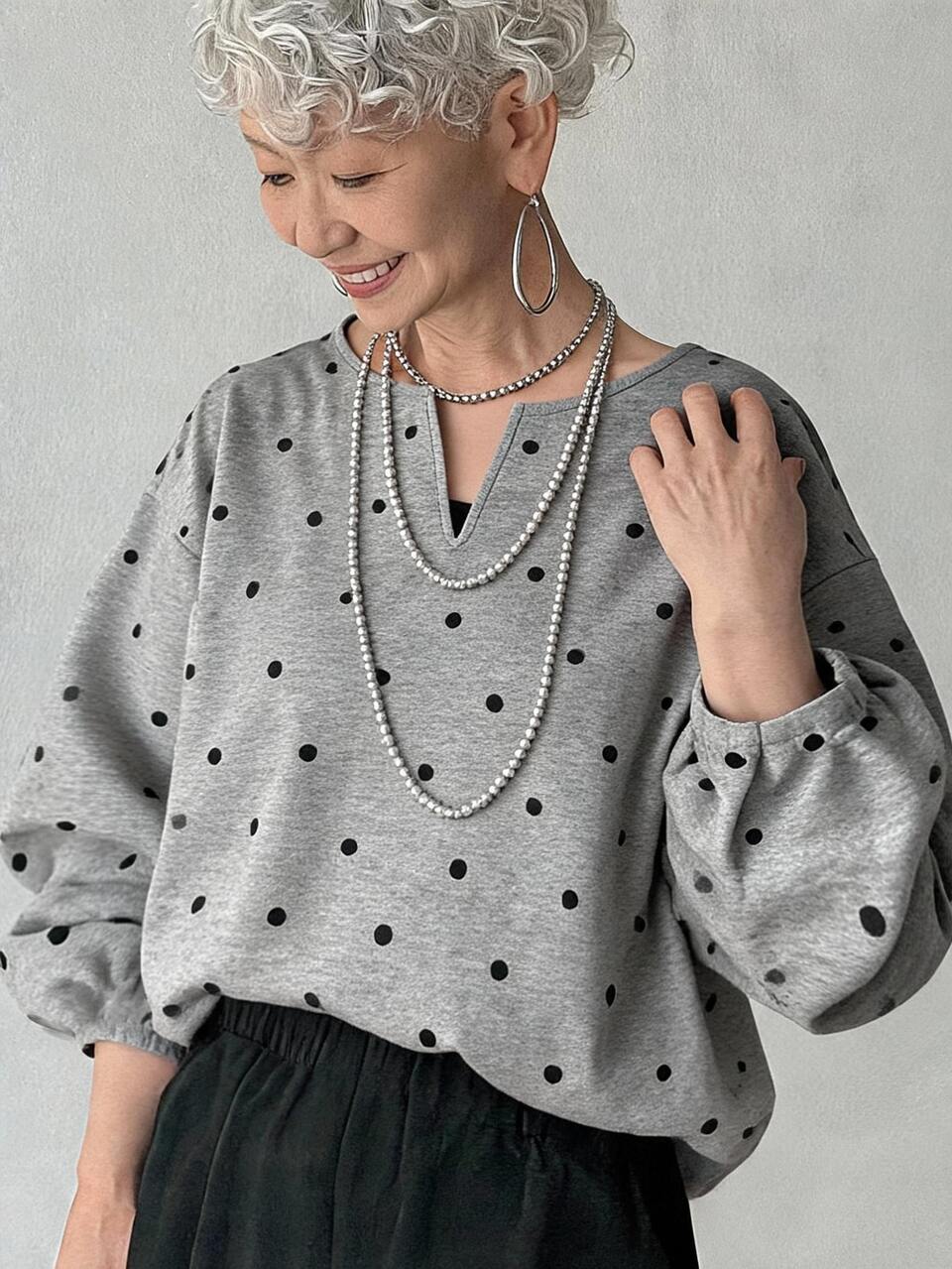 Women's Korean Autumn Polka Dot Long Sleeve T-Shirt For Middle-Aged And Elderly