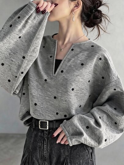 FRIFUL Women's Korean Autumn Polka Dot Long Sleeve T-Shirt For Middle-Aged And Elderly