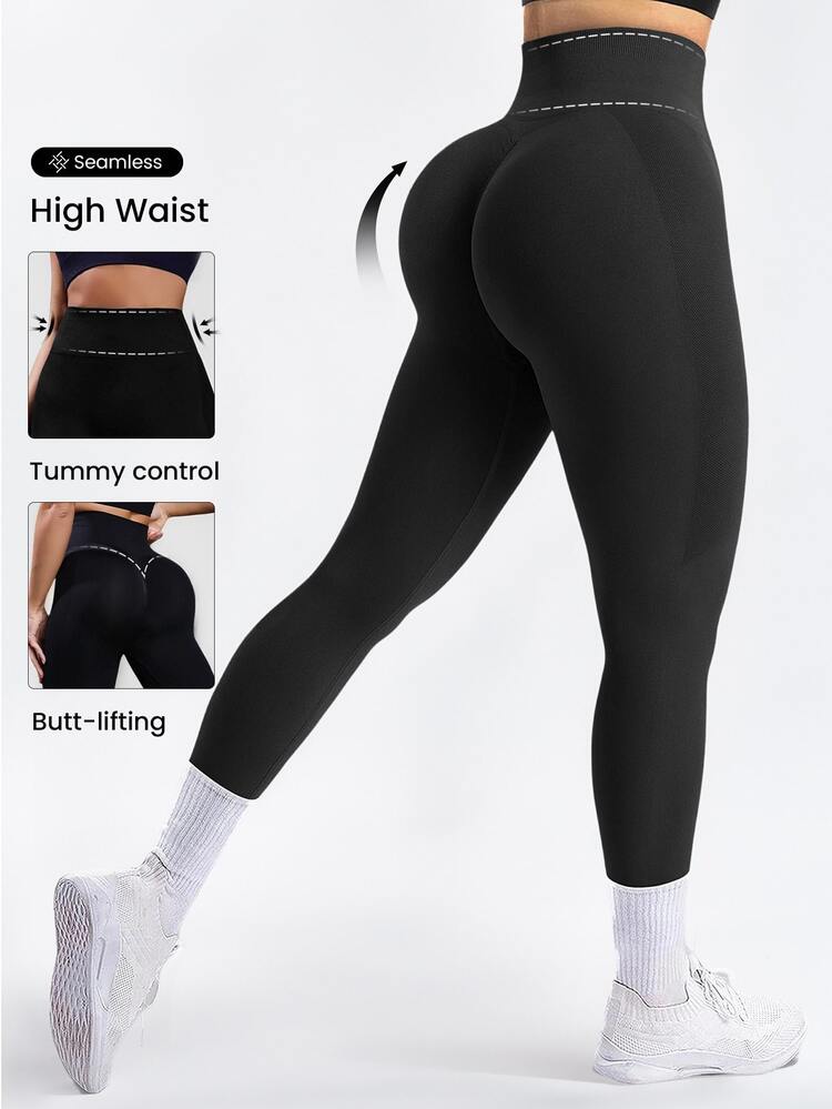 Slayform Slayform Women's High Waisted Seamless Legging,Tummy Control Lifting Slim Yoga Pants,Quick-Drying Breathable 4-Way Stretch Workout Running Cycling Tights - Black - View 3