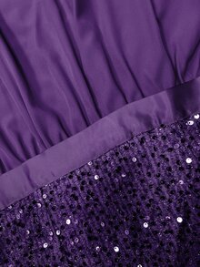 SHEIN Belle Plus Size Solid Color Asymmetrical Neckline Sequin Patchwork Short Front Long Back Sleeveless Dress Maxi Women Outfit - Purple - View 6