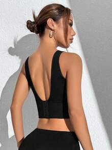 Slayform Slayform Women Seamless High Impact Sports Bra,Black Summer Athleisure Basic Gym Racerback Bra With Sewn-In Pads,High Support Fixed Cup Workout Yoga Running - Black - View 6
