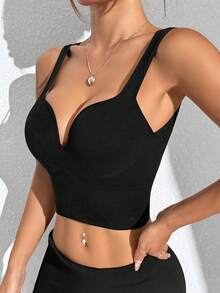 Slayform Slayform Women Seamless High Impact Sports Bra,Black Summer Athleisure Basic Gym Racerback Bra With Sewn-In Pads,High Support Fixed Cup Workout Yoga Running - Black - View 7