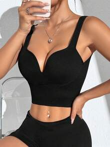 Slayform Slayform Women Seamless High Impact Sports Bra,Black Summer Athleisure Basic Gym Racerback Bra With Sewn-In Pads,High Support Fixed Cup Workout Yoga Running - Black - View 4