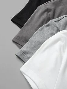 SHEIN BASICS 女款純色圓領短袖基礎簡約T恤連身衣 日常白天穿著 黑色 灰色 淺灰色 白色 夏季 室內居家 - 彩色 - 查看 3