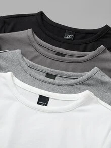 SHEIN BASICS 女款純色圓領短袖基礎簡約T恤連身衣 日常白天穿著 黑色 灰色 淺灰色 白色 夏季 室內居家 - 彩色 - 查看 5