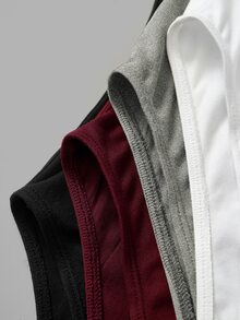 SHEIN BASICS 4pcs Women's Casual Simple Basic Modest Solid Color Short Sleeve Slim Bodysuit, Versatile For Summer Black Burgundy Light Grey White Panlakad - Multicolor - View 5