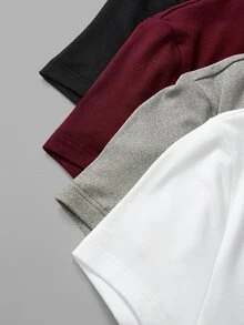 SHEIN BASICS 4pcs Women's Casual Simple Basic Modest Solid Color Short Sleeve Slim Bodysuit, Versatile For Summer Black Burgundy Light Grey White Panlakad - Multicolor - View 4