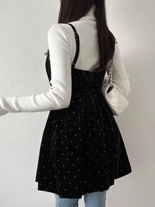 FRIFUL Women's Elegant Polka Dot Print Camisole, Autumn/Winter - Black - View 2