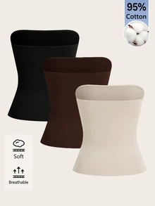SHEIN BASICS 女款夏季休閒百搭保守簡約多功能純色抹胸上衣 日常穿著 黑色 深棕色 米色 白天 辦公室 日常居家服 - 彩色 - 查看 2