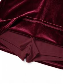SHEIN Franclia Women's Solid Color Elegant Fashion Versatile Skorts - Burgundy - View 3