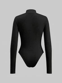 SHEIN ICON 休闲简约风黑色长袖拉链连体衣，适合秋冬季穿着。 - 彩色 - 查看 2