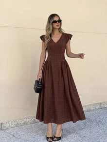 Selenza Summer Elegant Commute Long Dress - Brown - View 3