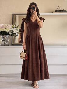 Selenza Summer Elegant Commute Long Dress - Brown - View 1