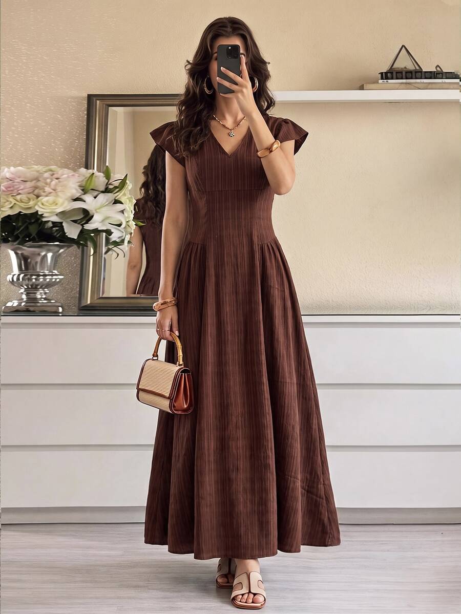 Selenza Summer Elegant Commute Long Dress - Brown - View 1