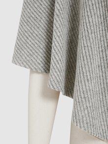 Elenzga Grey Ribbed Loose Asymmetric Neck Off-Shoulder Asymmetrical Hem Short Sleeve Flattering Slimming Knit Top For Women - Khaki - View 6
