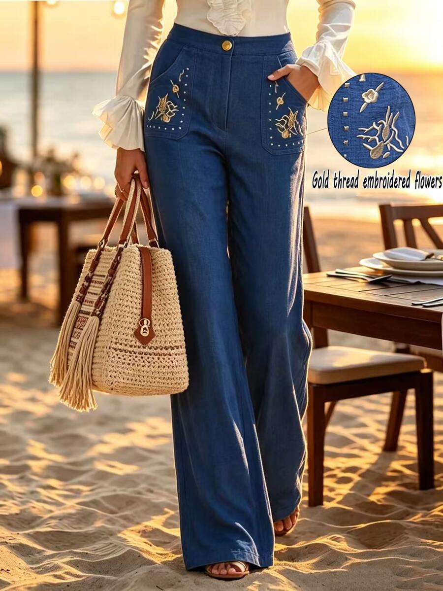 Breezaya Autumn/Winter New High-Waist Wide-Leg Straight-Cut Pants, Deep ...