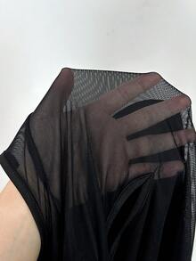 Breezaya Women's Spring/Summer Fashion Open Shoulder Mesh Patchwork Ruched Waist Slim Fit T-Shirt, Suitable For Daily Commute Night Out Going Out Black Sexy - Black - View 5