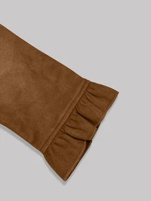 LUMIGAL Women's Vintage Double-Breasted Stand Collar Suede Velvet Waist-Cinching Jacket - Brown - View 5
