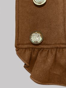 LUMIGAL Women's Vintage Double-Breasted Stand Collar Suede Velvet Waist-Cinching Jacket - Brown - View 4