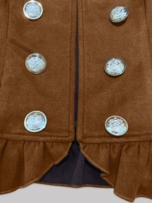 LUMIGAL Women's Vintage Double-Breasted Stand Collar Suede Velvet Waist-Cinching Jacket - Brown - View 6