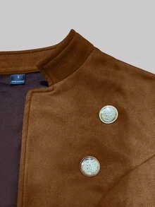 LUMIGAL Women's Vintage Double-Breasted Stand Collar Suede Velvet Waist-Cinching Jacket - Brown - View 3