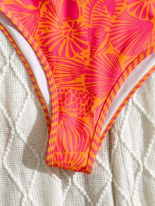 Swim Mod Women's Adjustable Spaghetti Strap Printed One-Piece Swimsuit, Backless High-Cut, Suitable For Vacation - Hot Pink - View 7