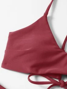 Swim Chiccia 女款純色交叉背性感比基尼泳衣套裝，無鋼圈，適合夏季海灘度假 - 紅木色 - 查看 5