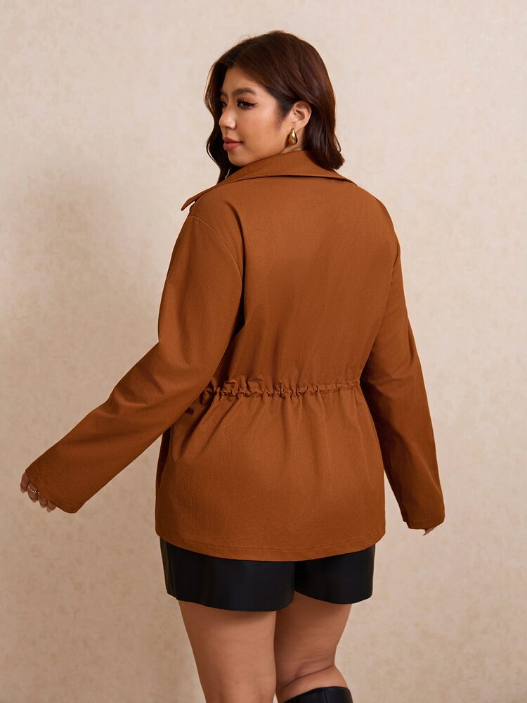 Elaquor Plus Flap Pocket Cinched Waist Jacket,Barnfit,Barn In Autumn Safari - Mocha Brown - View 2