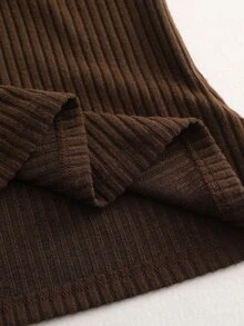 Balvessa French Style Off-Shoulder Twisted Knot Brushed Ribbed Knit Long Sleeve Top, Women's Autumn/Winter New Design Gentle Elegant Blouse, Suitable For Daily Wear, Commuting, Inner Layering T-Shirt, Office Outfit - Brown - View 5