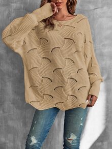Balvessa Women's Solid Color Casual Versatile Daily Wear Long Sleeve Sweater - Khaki - View 8
