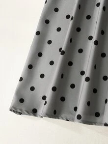 GlowEve Women's Tie Neck Patchwork Polka Dot Pattern Long Sleeve Elegant Mid-Length Dress - Dark Grey - View 5