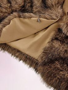 Amplova Fashionable Vintage Sexy Cropped Faux Fur Jacket Club Night Out Shades Of Brown Winter - Brown - View 13