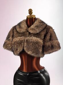 Amplova Fashionable Vintage Sexy Cropped Faux Fur Jacket Club Night Out Shades Of Brown Winter - Brown - View 6
